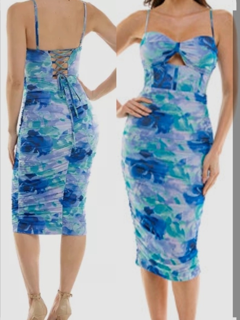 NWT Emerald Sundae Juniors' Cutout Blue Floral Midi Bodycon Dress